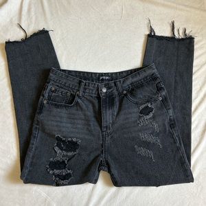 Nasty Gal Black Denim Ripped Straight Leg Jeans